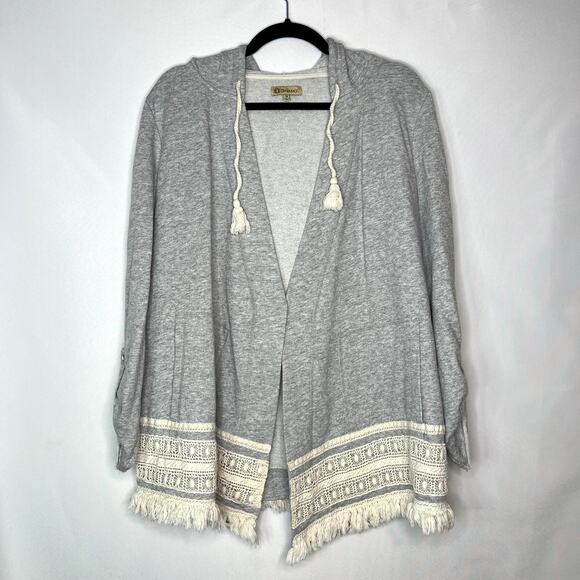 Democracy Artisan Crafted Cardigan Gray Open Front Crochet Accent Women's Size M - Picture 1 of 12